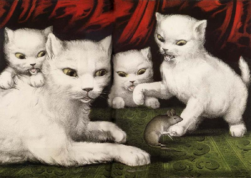 Currier and Ives Three little white kitties
